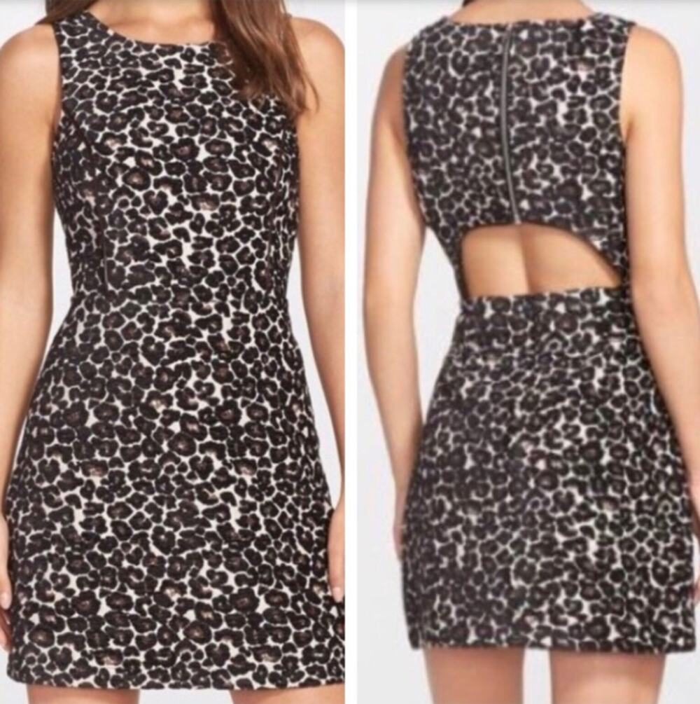 Felicity & Coco Leopard Print Sleeveless Mini Dress Cutout Back SZ Small